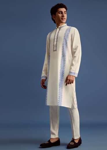 Off White Hand Block Printed Kurta Set