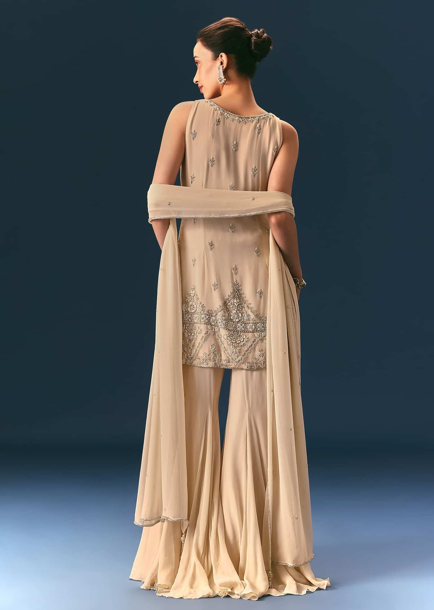 Off White Hand Embroidered Sharara Suit With Choker Dupatta