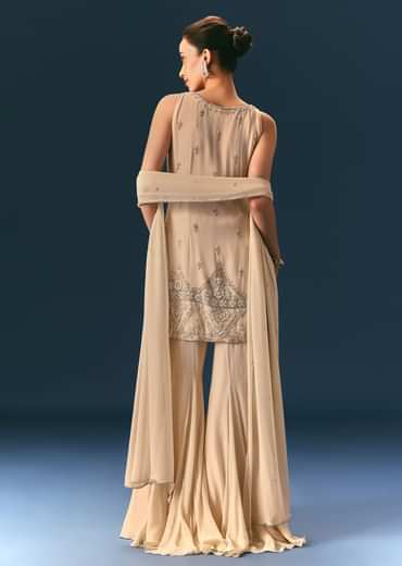 Off White Hand Embroidered Sharara Suit With Choker Dupatta