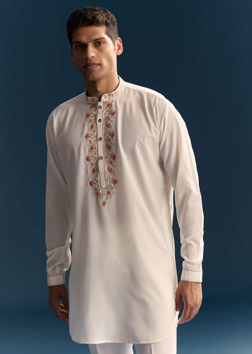 Off White Indo Western Set For Men With Hand Embroidery