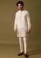 Off White Kurta Set In Resham Work For Men