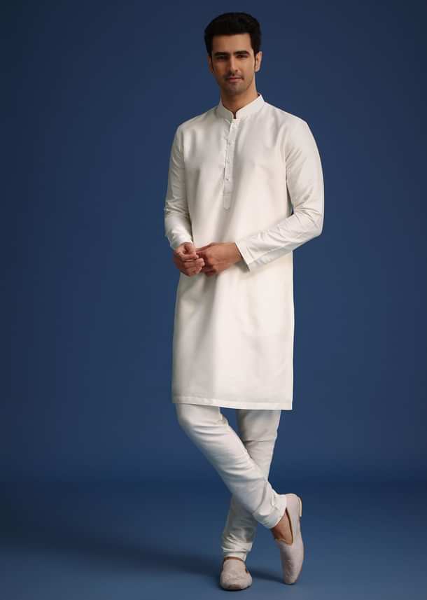 Off White Lucknowi Sherwani Set With Sequin Work