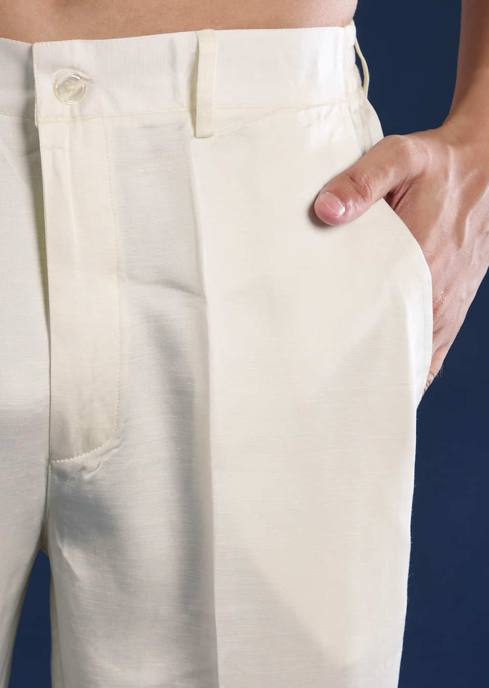 Off White Mens Silk Jacket Kurta Set with Resham Embroidery