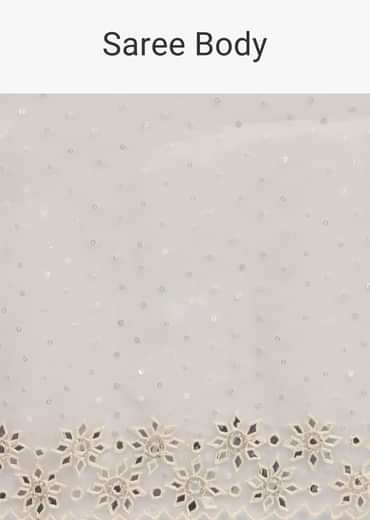 Off White Organza Saree In Sequins With Unstitched Blouse