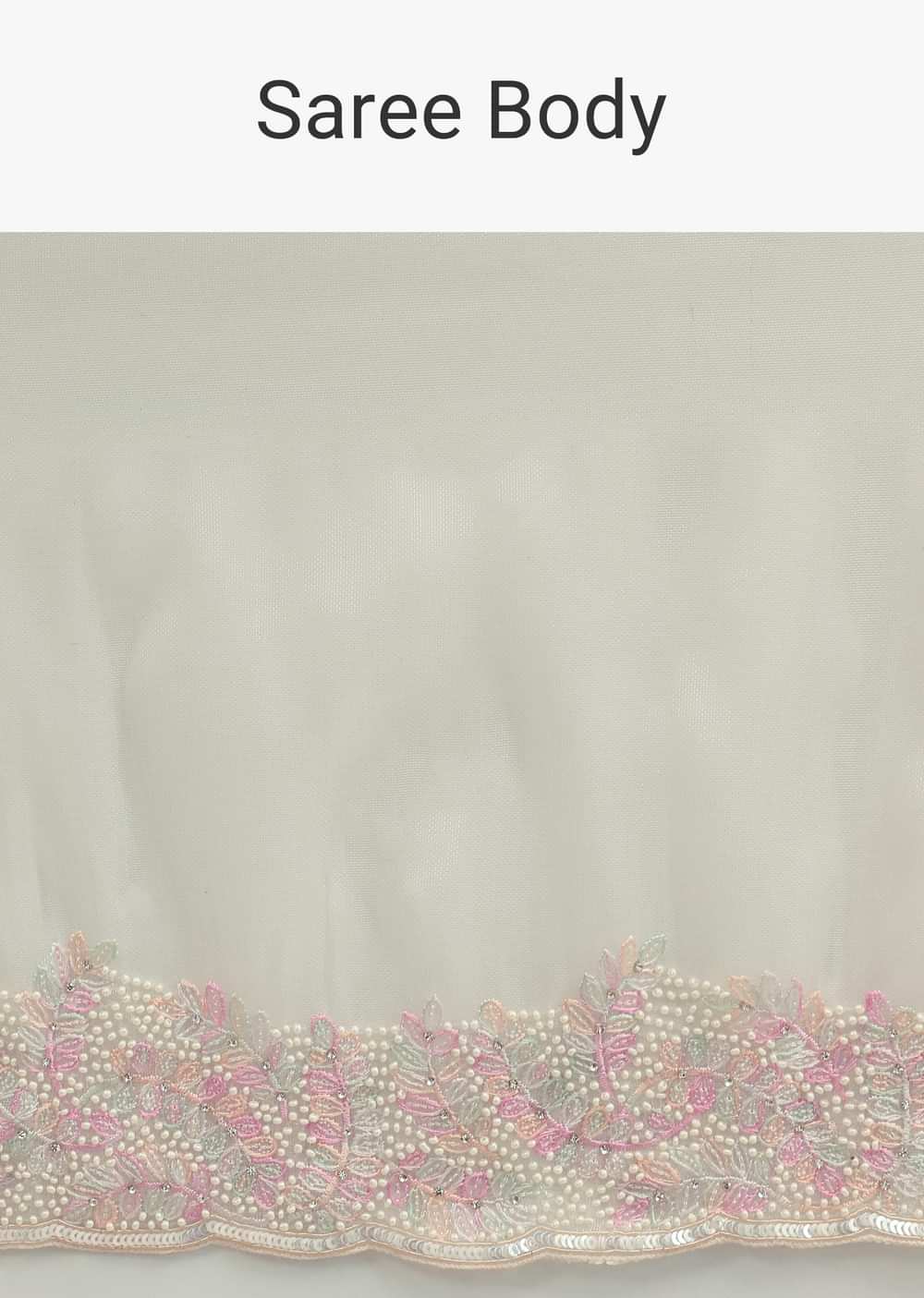 Off White Organza Saree In Thread Work With Unstitched Blouse