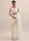 Off White Organza Saree In Thread Work With Unstitched Blouse