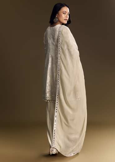Off White Patiala Suit With Mirror Work Kurta Dupatta
