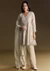 Off White Patiala Suit With Mirror Work Kurta Dupatta