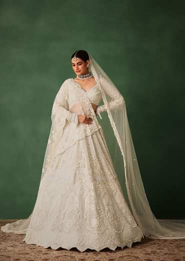 Off White Pearl Embroidered Lehenga Set With Dupatta
