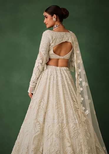 Off White Pearl Embroidered Lehenga Set With Dupatta
