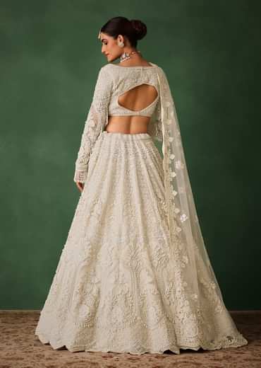 Off White Pearl Embroidered Lehenga Set With Dupatta