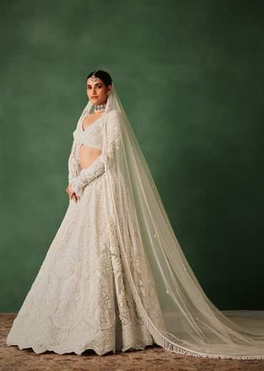 Off White Pearl Embroidered Lehenga Set With Dupatta