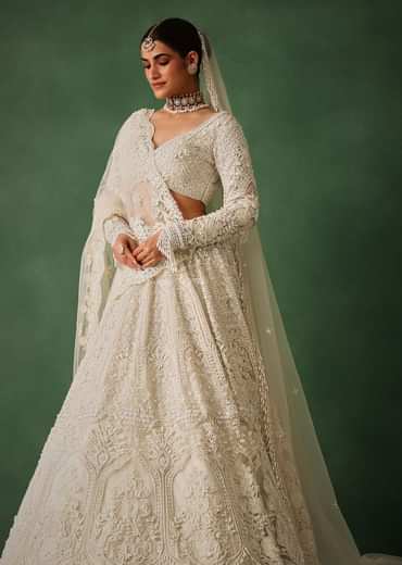 Off White Pearl Embroidered Lehenga Set With Dupatta
