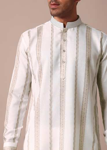 Off White Printed Kurta With Embroidery