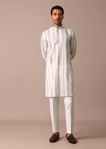 Off White Printed Kurta With Embroidery