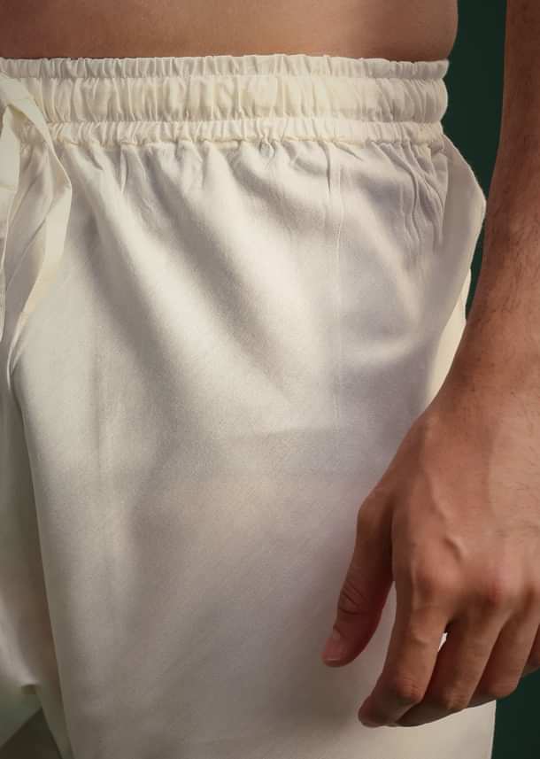 Off White Raw Silk Hand Embroidered Sherwani Dupatta Set