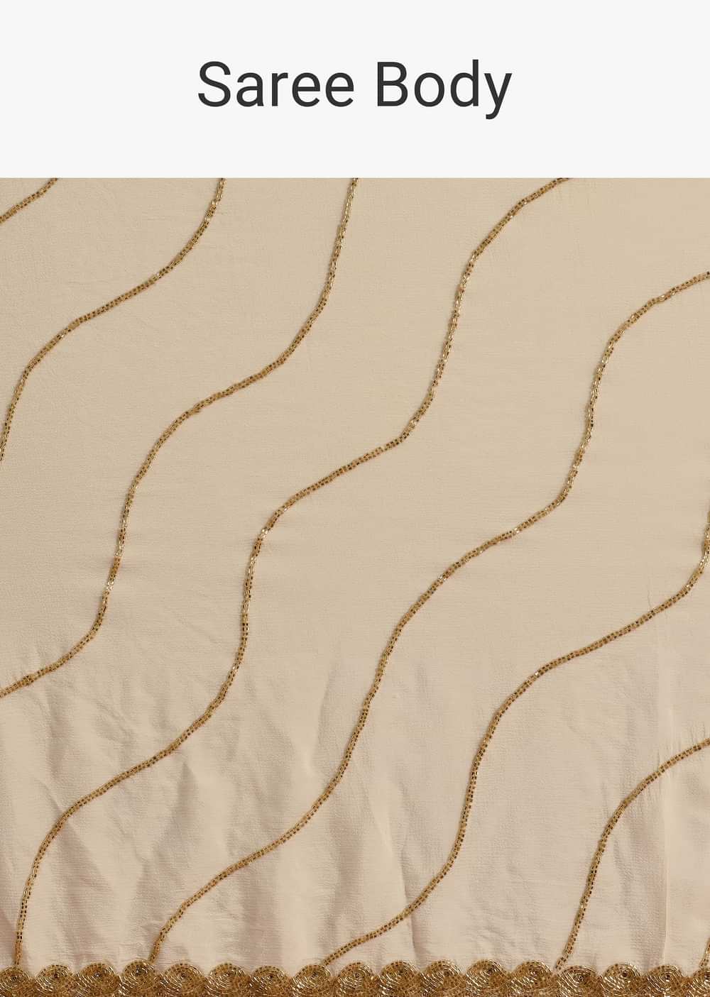 Off White Saree In Chinnon With Cutdana Embroidery