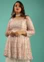 Off-White Georgette Sharara Suit with Peplum Kurti in Colorful Resham and Mirror Abla Jaal