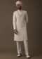 Off White Silk Sherwani Set With Lucknowi Embroidery And Mala