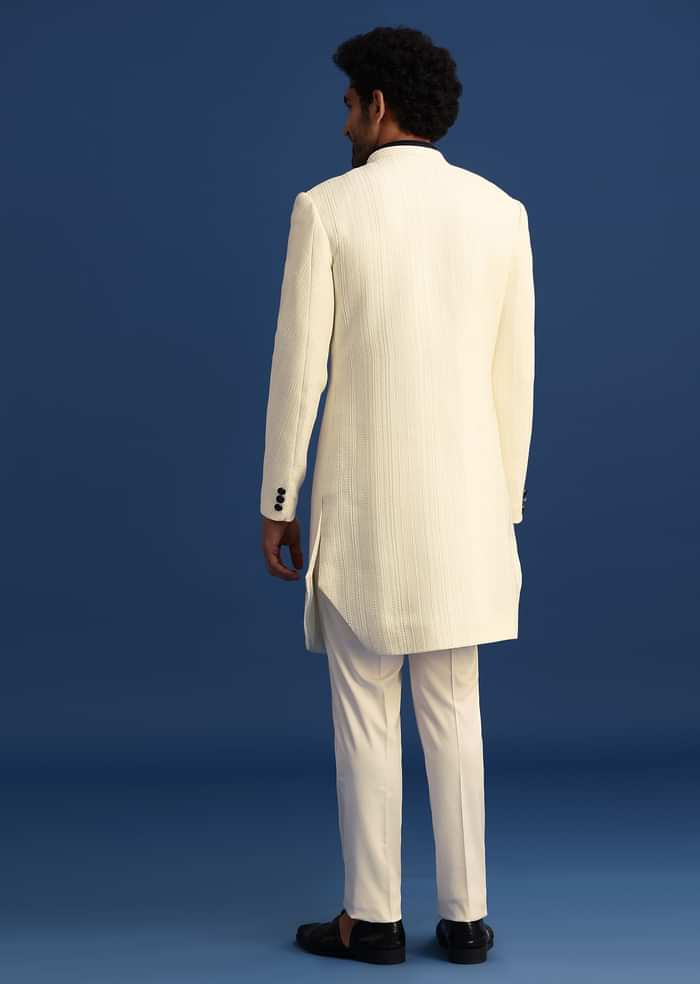 Off White Silk Blend Jodhpuri Set with Textured Detail