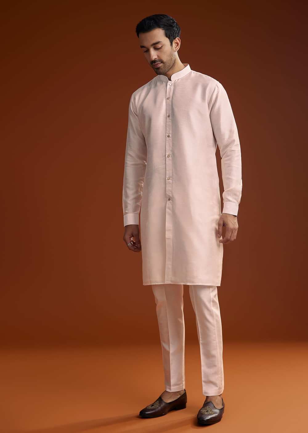 Off White Silk Kurta With Mirror And Thread Work Jacket