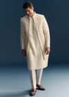 Off White Silk Sherwani For Men With Resham And Mirror Work