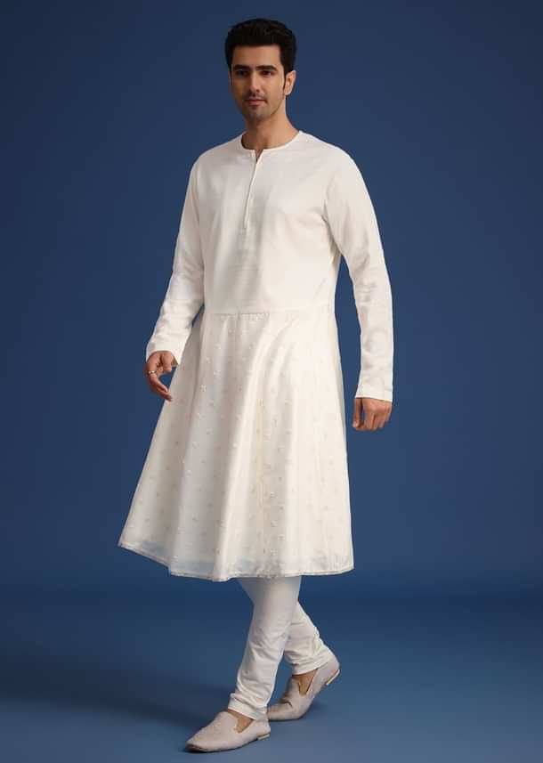 Off White Silk Sherwani Set With Dupatta