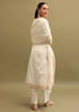 Off White Thread Woven Kurta Set With Dupatta