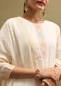 Off White Thread Woven Kurta Set With Dupatta
