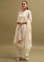 Off White Thread Woven Kurta Set With Dupatta