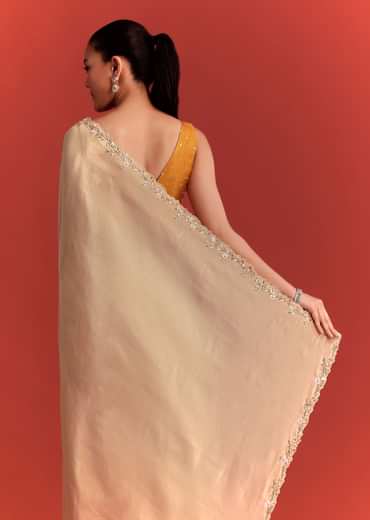 Off White Tissue Saree With Cutdana And Stone Work