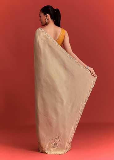 Off White Tissue Saree With Cutdana And Stone Work