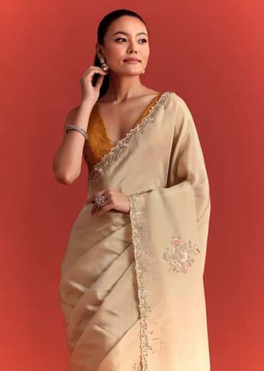 Off White Tissue Saree With Cutdana And Stone Work