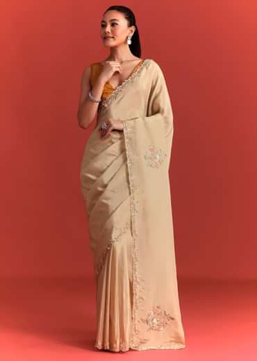 Off White Tissue Saree With Cutdana And Stone Work