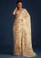 Off White Tussar Silk Floral Print Saree with Mirror Work