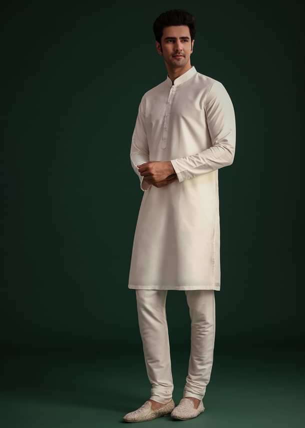 Off White Zari Embroidered Sherwani Set With Mala And Dupatta