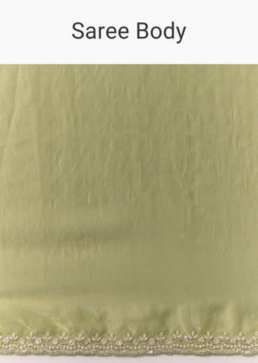 Olive Green Jacquard Printed Tissue Saree with Unstitched Blouse