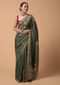 Olive Green Saree In Tussar Silk With Hand Embroidered Floral Motifs Using Thread And French Knots Online - Kalki Fashion