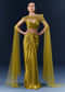 Olive Green Satin Crop Top And Drape Skirt Set With Embroidery