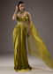 Olive Green Satin Crop Top Skirt With Heavy Embroidery