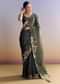 Olive Green Tissue Saree With Cutwork Border And Heavy Embroidery