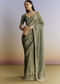 Olive Green Tissue Saree With Zardosi And Sequin Embroidery