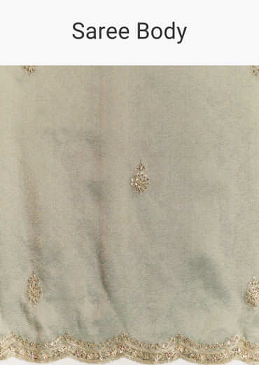 Olive Green Tissue Saree With Zardosi And Sequin Embroidery