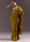 Olive Green Velvet Saree With Frilled Pallu And Heavy Embroidered Blouse