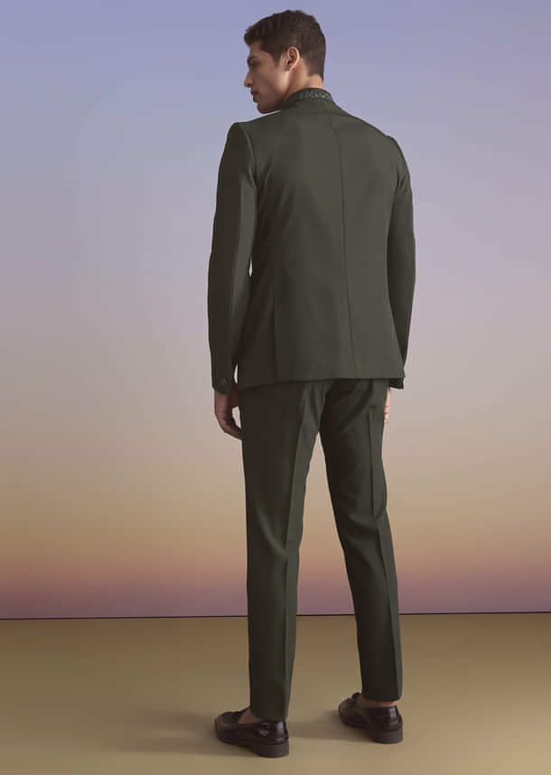 Olive Jodhpuri Suit For Men With Resham Work Olive Jodhpuri Suit For Men With Resham Work