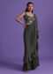 Olive Green Blouse And Sharara With Attached Drape In Georgette