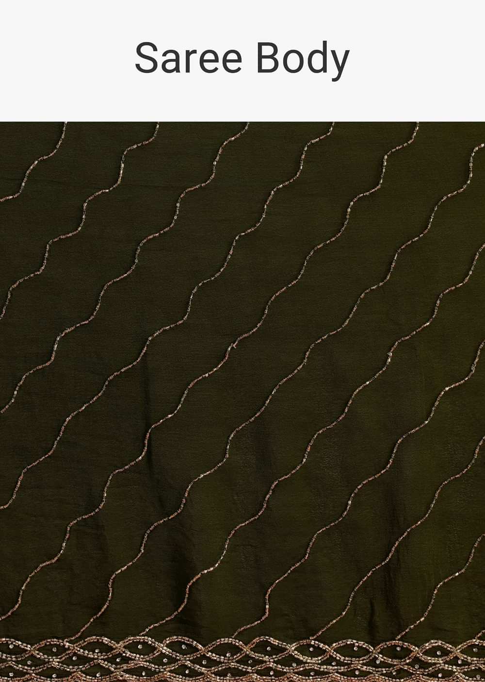 Olive Green Chinnon Saree With Cutdana Work