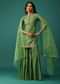 Olive Green Embroidered Kurti And Sharara Set In Chanderi Silk