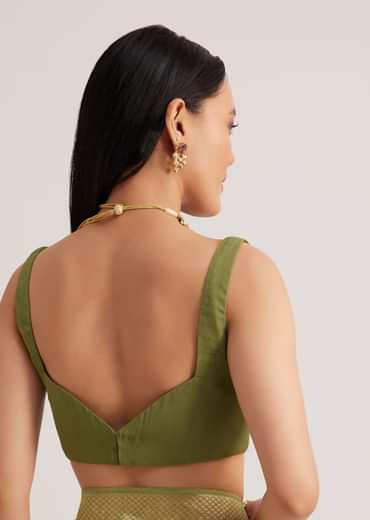Olive Green Khaddi Georgette Jaal Work Saree With Animal Bird Motifs
