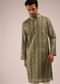 Olive Green Kurta Set In Silk With Bandhani Jaal And Sequin Accents